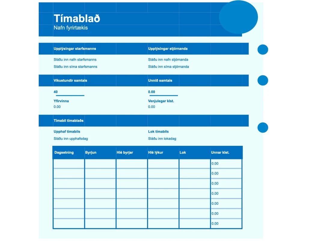 Forskoðun á Excel-sniðmátinu Einfalt tímablað